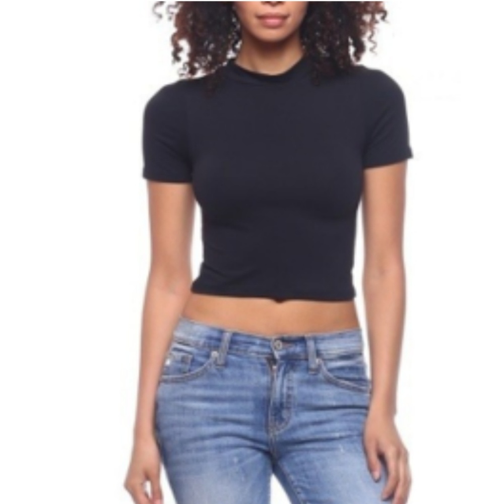 Stretch Knit Black Mock Neck Top